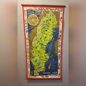 Vintage MCM Sweden Tourist Map Tapestry